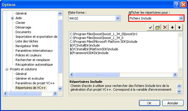 Configuration de l'INCLUDE_PATH